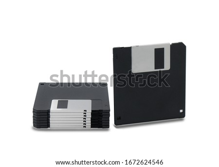 Black floppy disk old technology for copy data on white background with clippingpath