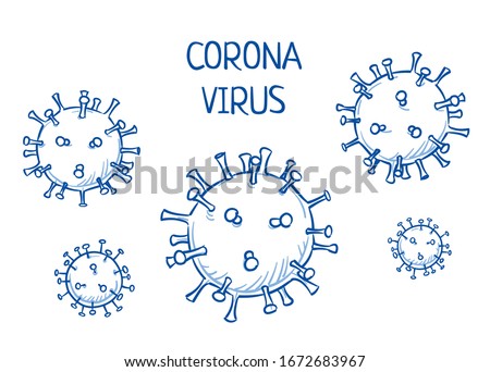 Set of corona virus icons. Hand drawn line art cartoon vector illustration. Royalty-Free Stock Photo #1672683967