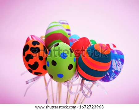  the colorful FAKE MOCKUP fancy Easter Eggs to celebrate the festival holiday in isolated Pink background