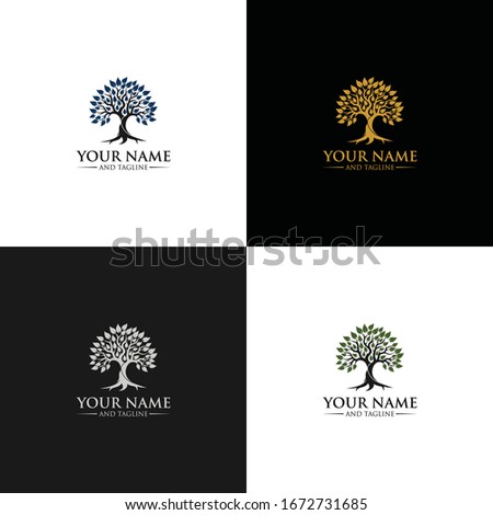 Root Of The Tree logo illustration. Vector silhouette of a tree templates of tree logo and roots, tree of life design illustration