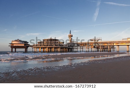 Famous Pier at the sunset in The Hague, The Netherlands Royalty-Free Stock Photo #167273912
