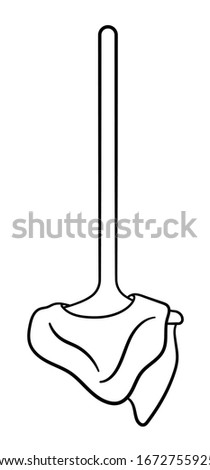 Cartoon wooden mop with rag for cleaning in black lines isolated illustration. White background, vector.