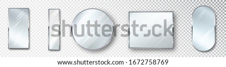 Mirrors set of different shapes isolated. Realistic mirror frame, white mirrors template. Realistic design for interior furniture. Reflecting glass surfaces isolated. Royalty-Free Stock Photo #1672758769