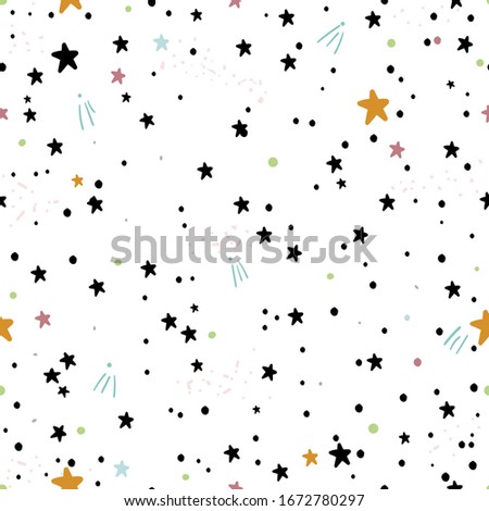 Abstract white modern seamless pattern with gold stars. 