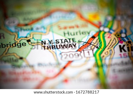NY State Thruway. New York. USA on a geography map Royalty-Free Stock Photo #1672788217