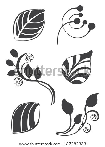 Floral and leaf vector elements in various styles for ornate and decoration