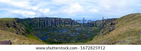 View of the mouth of the volcano Rano Kau, Easter Island.