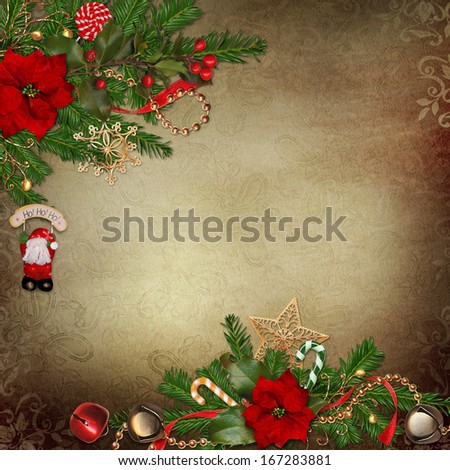 Vintage background with beautiful Christmas decorations and place for text or photo