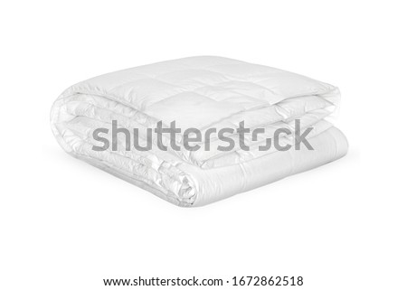 Silk blanket for a comfortable sleep. White blanket folded on a white background. Fabric structure. 3D blanket model. Comfortable sleep