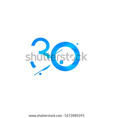 30 Anniversary Celebration Gradient Blue Number Vector Template Design Illustration