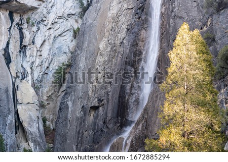 Yosemite National Park Valley, beautiful view of the waterfall, by the end of Autumn and beginning of Winter Season, December 2019, California, United States of America.