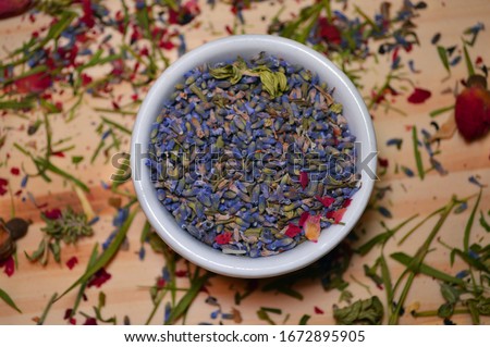 Dried Lavender. A useful tea supplement, herbal tea.