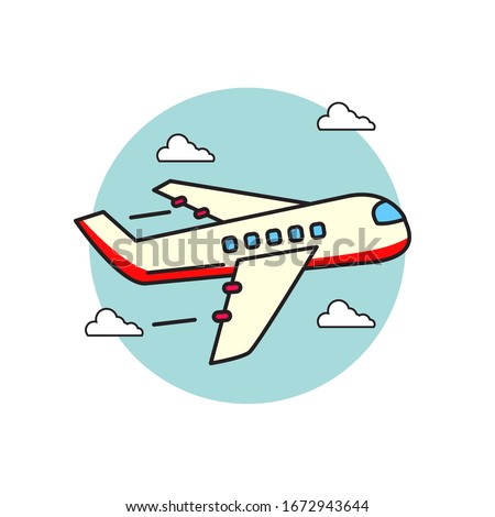 Airplane vector illustration in cartoon style isolated on white background. Airplane icon in linear color style 