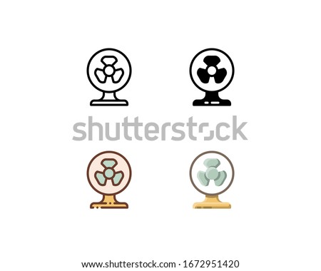 Desk Fan icon. With outline, glyph, filled outline, and flat style