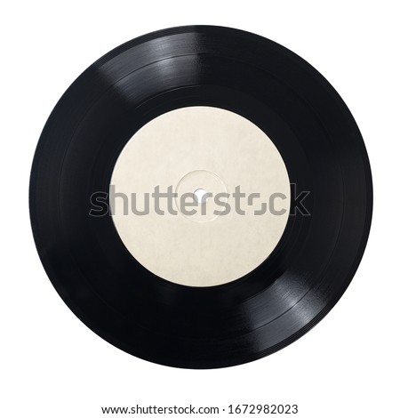 7-inch vinyl single record isolated on white background  Royalty-Free Stock Photo #1672982023
