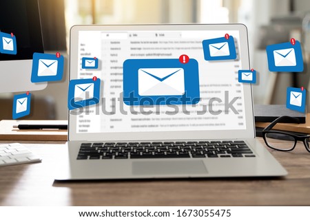 Mail Communication Connection message to mailing contacts phone Global Letters Concept Royalty-Free Stock Photo #1673055475