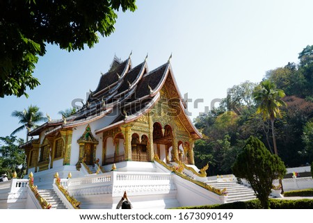 Landscape of the Grand Palace building in the ancient city of Luang Prabang, Laos
