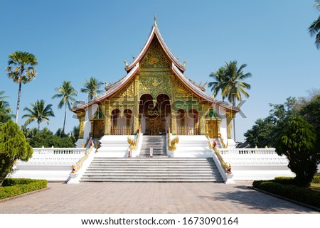 Landscape of the Grand Palace building in the ancient city of Luang Prabang, Laos