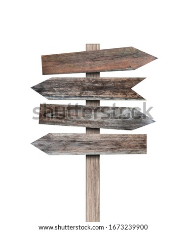 Old various wooden sign isolated on white background. Object with clipping path.