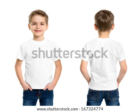 White t-shirt on a young man isolated, front and back Royalty-Free Stock Photo #167324774