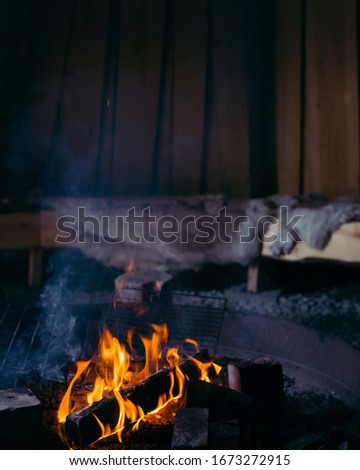 Campfire in a hut in Lapland, Finland