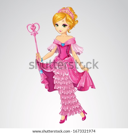 Vector illustration of princess in a pink tight dress with frill