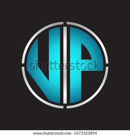 VP Logo initial with circle line cut design template on blue colors