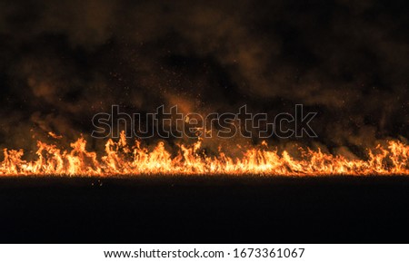 burning dry field in night time Royalty-Free Stock Photo #1673361067
