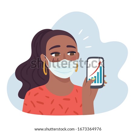 Coronavirus (COVID-19) outbreak media coverage rising public panic. Woman checking news update on mobile phone. Social media misinformation. Royalty-Free Stock Photo #1673364976