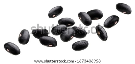 Falling black beans isolated on white background with clipping path Royalty-Free Stock Photo #1673406958