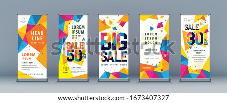 Business Roll Up Set. Standee Design. Banner Template, Abstract Colorful Geometric Polygon and Triangle Splash Background vector brochure, flyer, leaflet, j-flag, x-stand, x-banner, exhibition display Royalty-Free Stock Photo #1673407327
