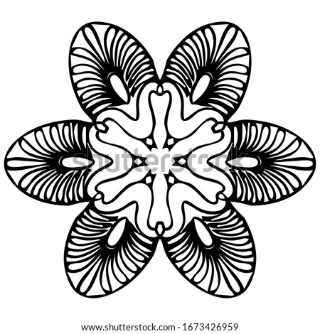 Beautiful black and white flower with imitation of lace, eyelets, design element. Floral design element.