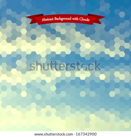 Sky pattern in pixel style. Editable vector background of white cloud detail in a blue sky 