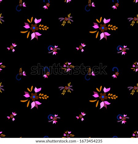 Small Flowers. Seamless Pattern with Small Simple Flowers for, Wallpaper, Cover, Paper. Colorful Girlie Ornament. Bright, Vintage Texture in, Country Style. Background with Small Flowers.