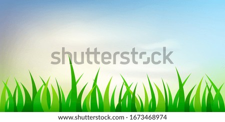 Beautiful vector sunny lawn or meadow with fluffy clouds and sun in the sky. Realistic vector background