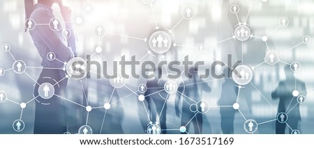 HR Human resources management peoples relation organisation structure virtual screen mixed media double exposure. Royalty-Free Stock Photo #1673517169