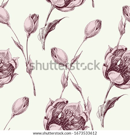 Floral seamless pattern. Vintage style pink roses and rose buds 