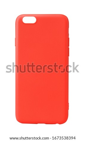 Back view of red silicone case for smartphone isolated on white