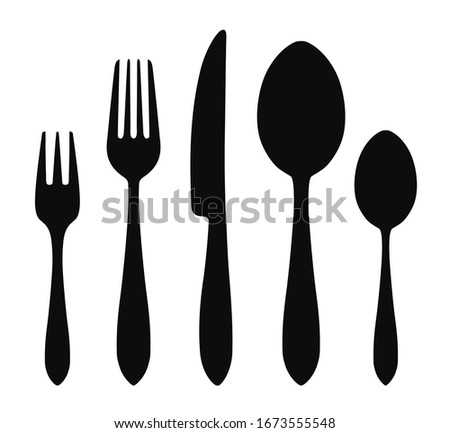 Set different fork, spoon and knife icons - stock vector Royalty-Free Stock Photo #1673555548