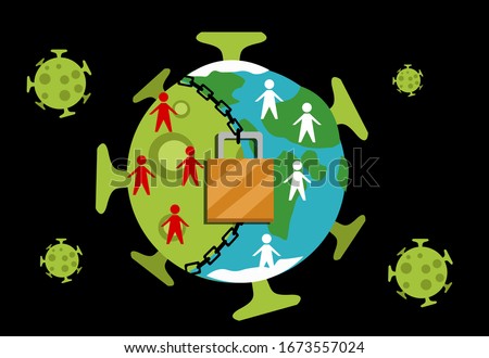 World is in lockdown as virus spreads and infecting people concept.  Editable Clip Art.