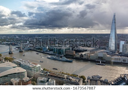 View over the Thames and city of London from the Sky Garden, United Kingdom.
