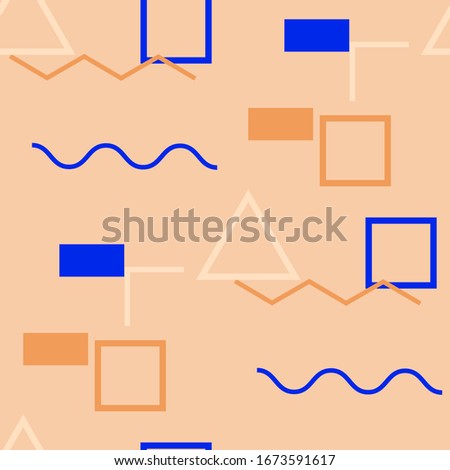 Seamless Memphis Pattern. Abstract Color Texture with Lines and Geometric Figures for Chintz, Curtain, Paper. Trendy Seamless Multicolor Background in Memphis Style for your Design. Vector.