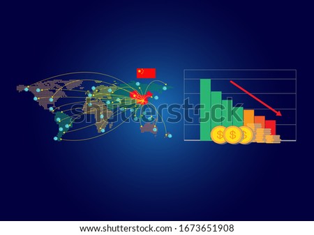 Novel Coronavirus ,icon of departure of coronavirus from China and Transmitted worldwide Pandemic concept of international contamination with biologically weapons.Impact on the world economy. Royalty-Free Stock Photo #1673651908