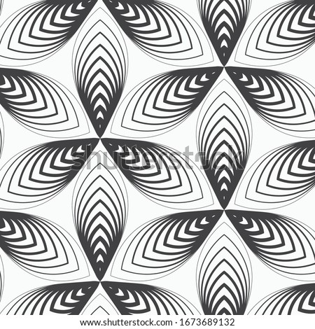 Vector pattern, repeating split size line from thin to thick with abstract flower or leaves. monochrome styles. patter is clean for fabric, wallpaper, printing. Pattern is on swatches panel