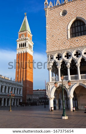 Bell Tower and Doge's Palace on San Marco sqaure, Venice, Italy