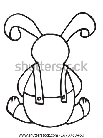 Bunny from back outline. Cute rabbit greeting card