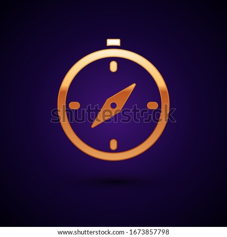 Gold Compass icon isolated on black background. Windrose navigation symbol. Wind rose sign.  Vector Illustration