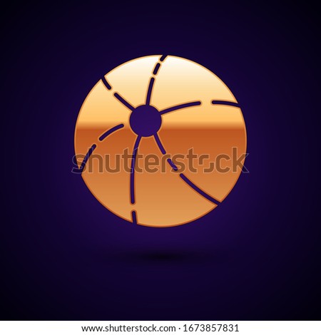 Gold Beach ball icon isolated on black background.  Vector Illustration