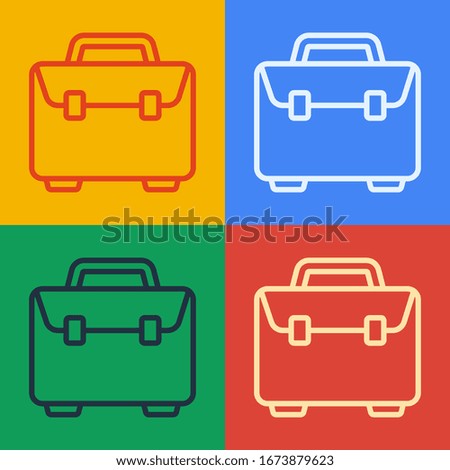 Pop art line Briefcase icon isolated on color background. Business case sign. Business portfolio.  Vector Illustration