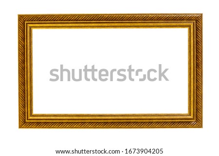 Traditional golden picture frame in antique vintage style on isolated white background with clipping path
